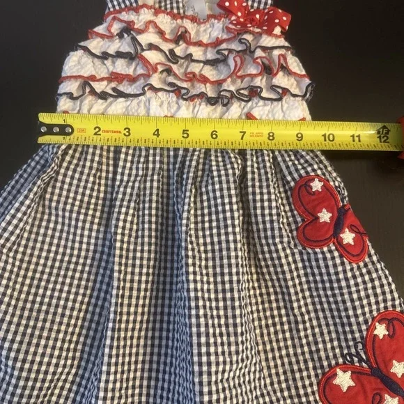 Emily Rose Girls 2T Gingham Seersucker Ruffle Summer Dress Americana Butterflies - Picture 10 of 10